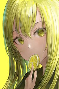 Preview wallpaper girl, lemon, slice, anime, yellow