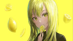 Preview wallpaper girl, lemon, slice, anime, yellow