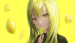 Preview wallpaper girl, lemon, slice, anime, yellow