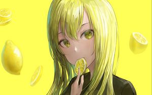 Preview wallpaper girl, lemon, slice, anime, yellow
