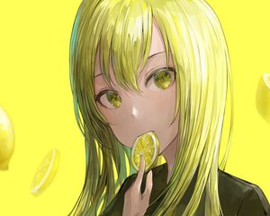 Preview wallpaper girl, lemon, slice, anime, yellow