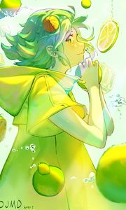 Preview wallpaper girl, lemonade, lemons, bubbles, anime