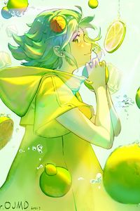 Preview wallpaper girl, lemonade, lemons, bubbles, anime