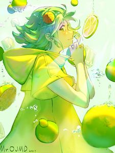 Preview wallpaper girl, lemonade, lemons, bubbles, anime