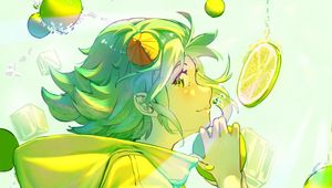 Preview wallpaper girl, lemonade, lemons, bubbles, anime