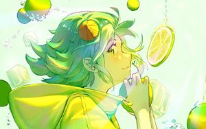 Preview wallpaper girl, lemonade, lemons, bubbles, anime