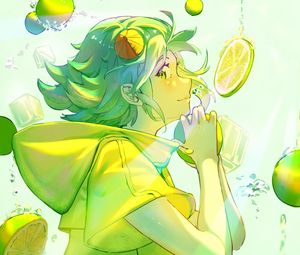 Preview wallpaper girl, lemonade, lemons, bubbles, anime