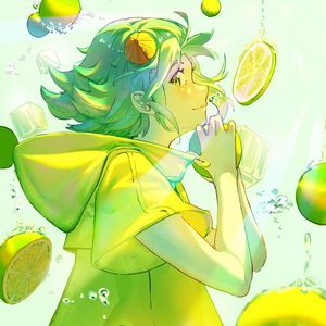 Preview wallpaper girl, lemonade, lemons, bubbles, anime