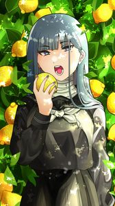 Preview wallpaper girl, lemons, citrus, garden, anime