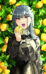 Preview wallpaper girl, lemons, citrus, garden, anime