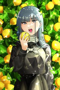 Preview wallpaper girl, lemons, citrus, garden, anime