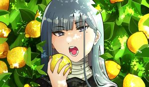 Preview wallpaper girl, lemons, citrus, garden, anime