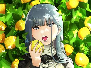 Preview wallpaper girl, lemons, citrus, garden, anime