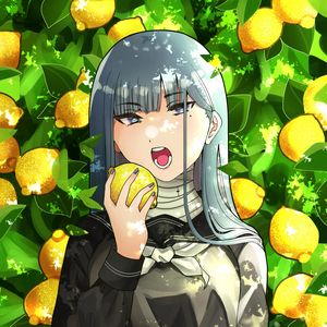 Preview wallpaper girl, lemons, citrus, garden, anime