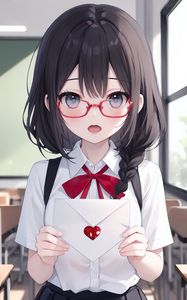 Preview wallpaper girl, letter, glasses, school, anime