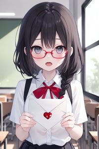 Preview wallpaper girl, letter, glasses, school, anime