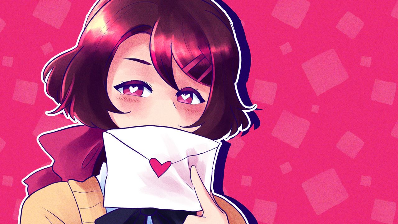 Wallpaper girl, letter, hearts, love, anime