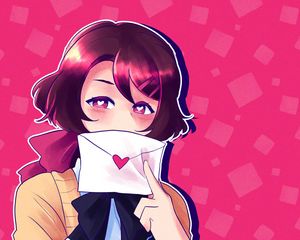 Preview wallpaper girl, letter, hearts, love, anime
