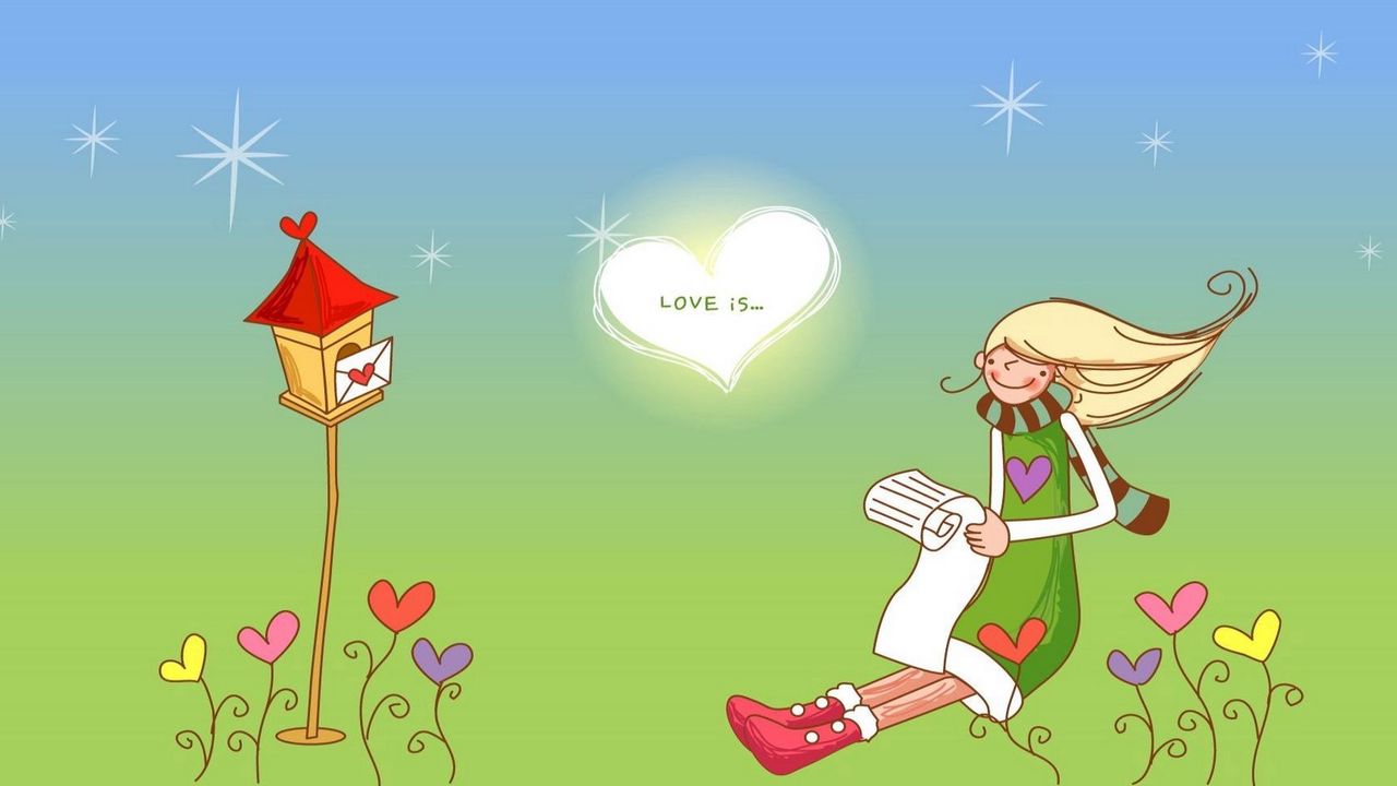 Wallpaper girl, letter, love, suspense, grass, illustration