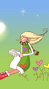 Preview wallpaper girl, letter, love, suspense, grass, illustration
