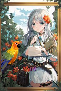 Preview wallpaper girl, letter, parrot, anime, art