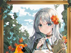 Preview wallpaper girl, letter, parrot, anime, art