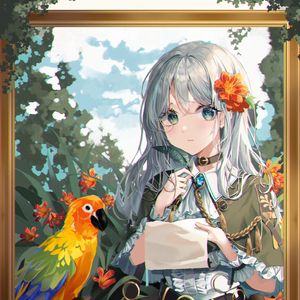 Preview wallpaper girl, letter, parrot, anime, art
