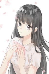 Preview wallpaper girl, letter, petals, anime, art