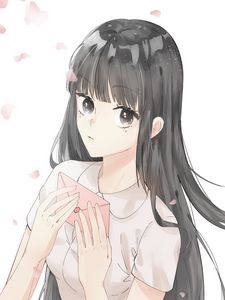 Preview wallpaper girl, letter, petals, anime, art
