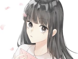 Preview wallpaper girl, letter, petals, anime, art