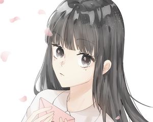 Preview wallpaper girl, letter, petals, anime, art