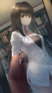 Preview wallpaper girl, library, books, anime, art