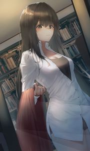 Preview wallpaper girl, library, books, anime, art