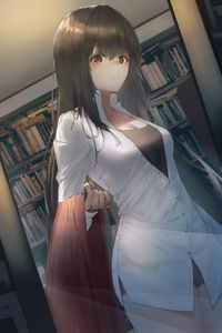 Preview wallpaper girl, library, books, anime, art