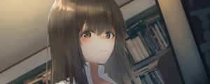 Preview wallpaper girl, library, books, anime, art