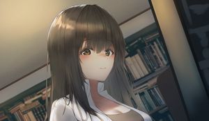 Preview wallpaper girl, library, books, anime, art