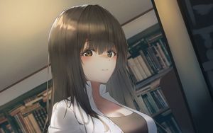 Preview wallpaper girl, library, books, anime, art