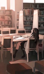 Preview wallpaper girl, library, study, anime