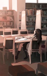 Preview wallpaper girl, library, study, anime