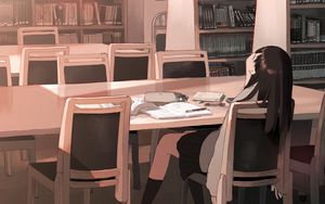 Preview wallpaper girl, library, study, anime