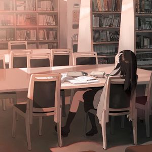 Preview wallpaper girl, library, study, anime