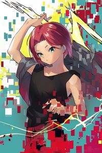 Preview wallpaper girl, lightning, pixels, anime, art