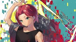 Preview wallpaper girl, lightning, pixels, anime, art