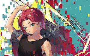 Preview wallpaper girl, lightning, pixels, anime, art