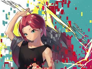 Preview wallpaper girl, lightning, pixels, anime, art