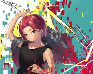 Preview wallpaper girl, lightning, pixels, anime, art