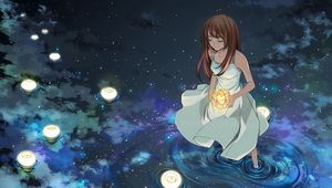 Preview wallpaper girl, lights, water, stars