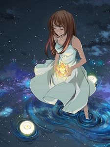 Preview wallpaper girl, lights, water, stars