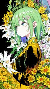 Preview wallpaper girl, lilies, flowers, hairpin, anime