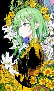 Preview wallpaper girl, lilies, flowers, hairpin, anime